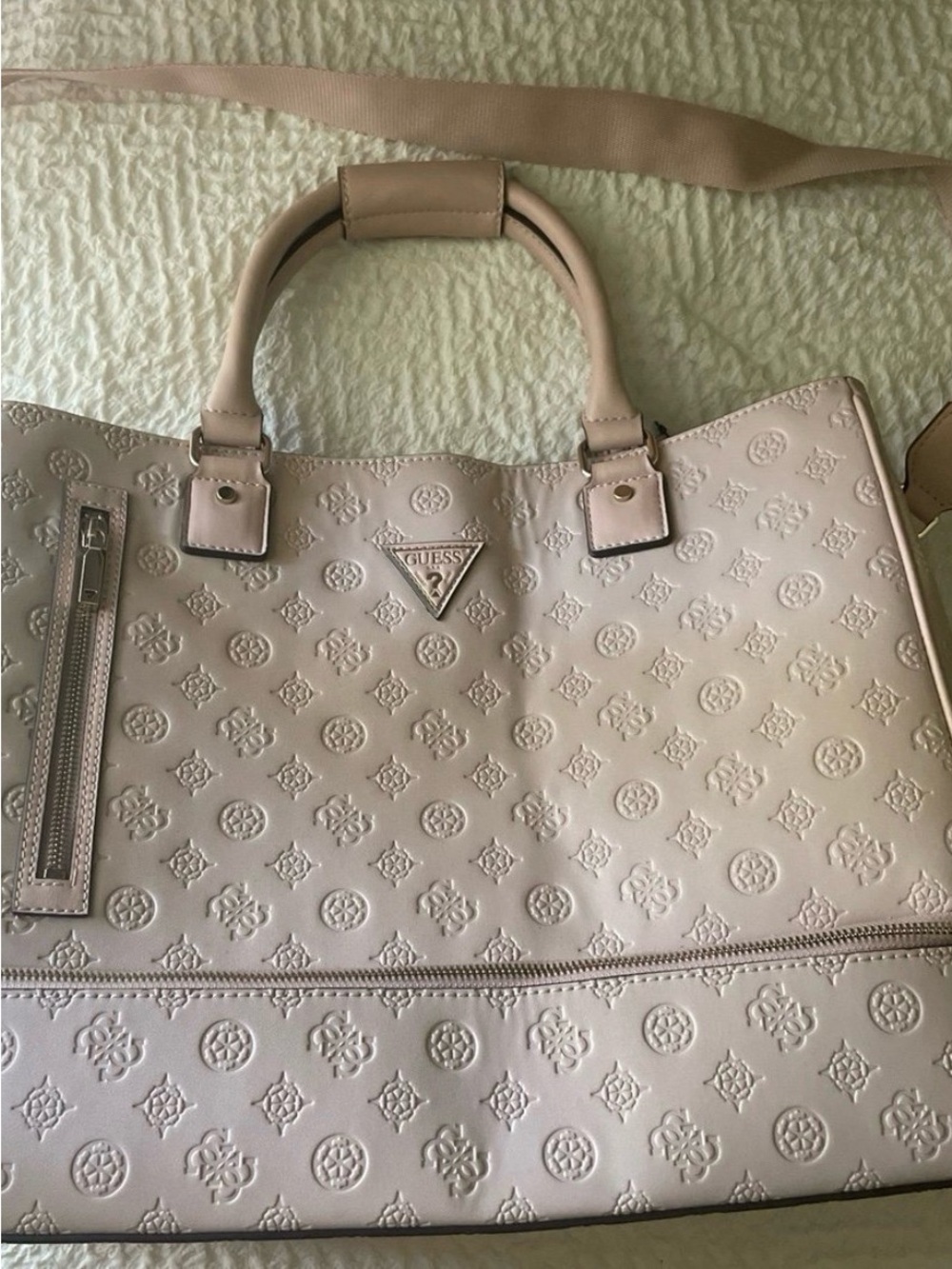 GUESS Embossed Tote in Pale Blush Pink